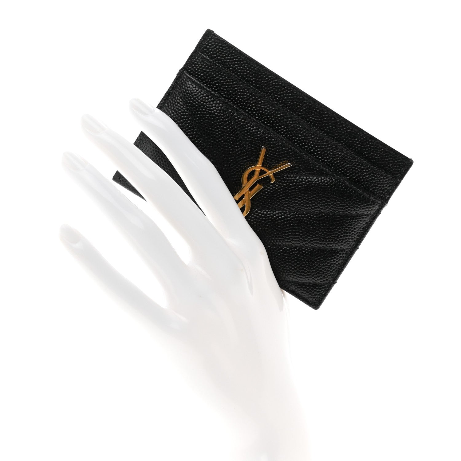 Saint Laurent Grain De Poudre Matelasse Chevron Monogram Credit Card Case Black 2 of 11