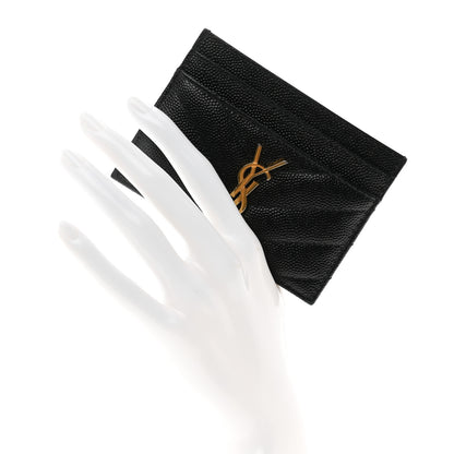 Saint Laurent Grain De Poudre Matelasse Chevron Monogram Credit Card Case Black 2 of 11