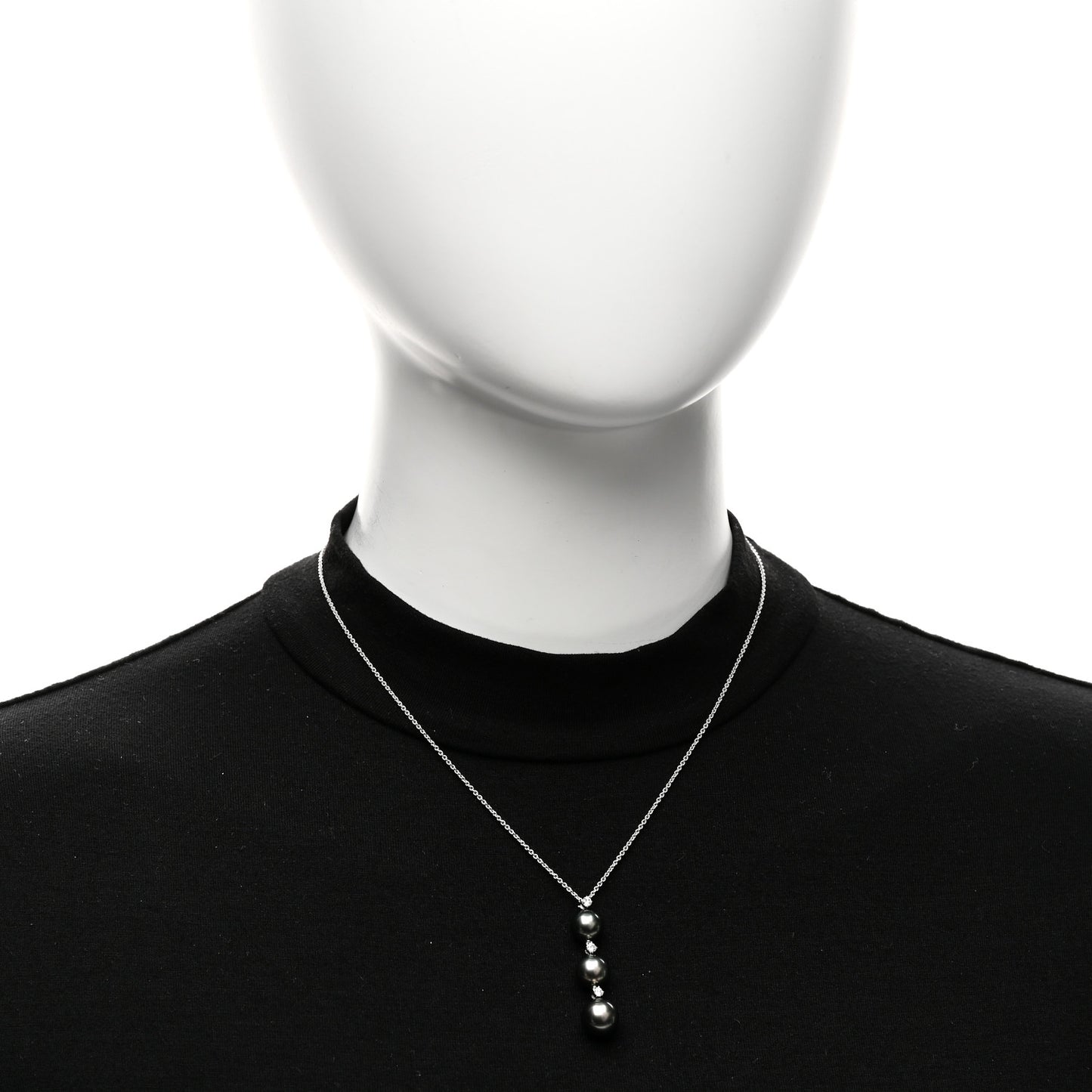 18K White Gold Diamond Black South Sea Pearl 8-9mm Drop Pendant Necklace