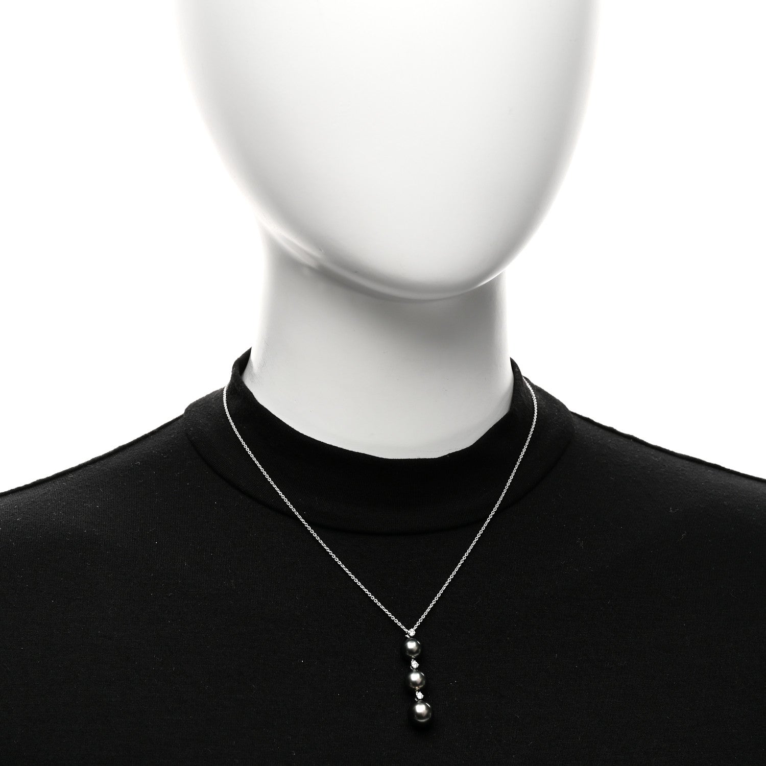 Mikimoto 18K White Gold Diamond Black South Sea Pearl 8-9mm Drop Pendant Necklace 2 of 4