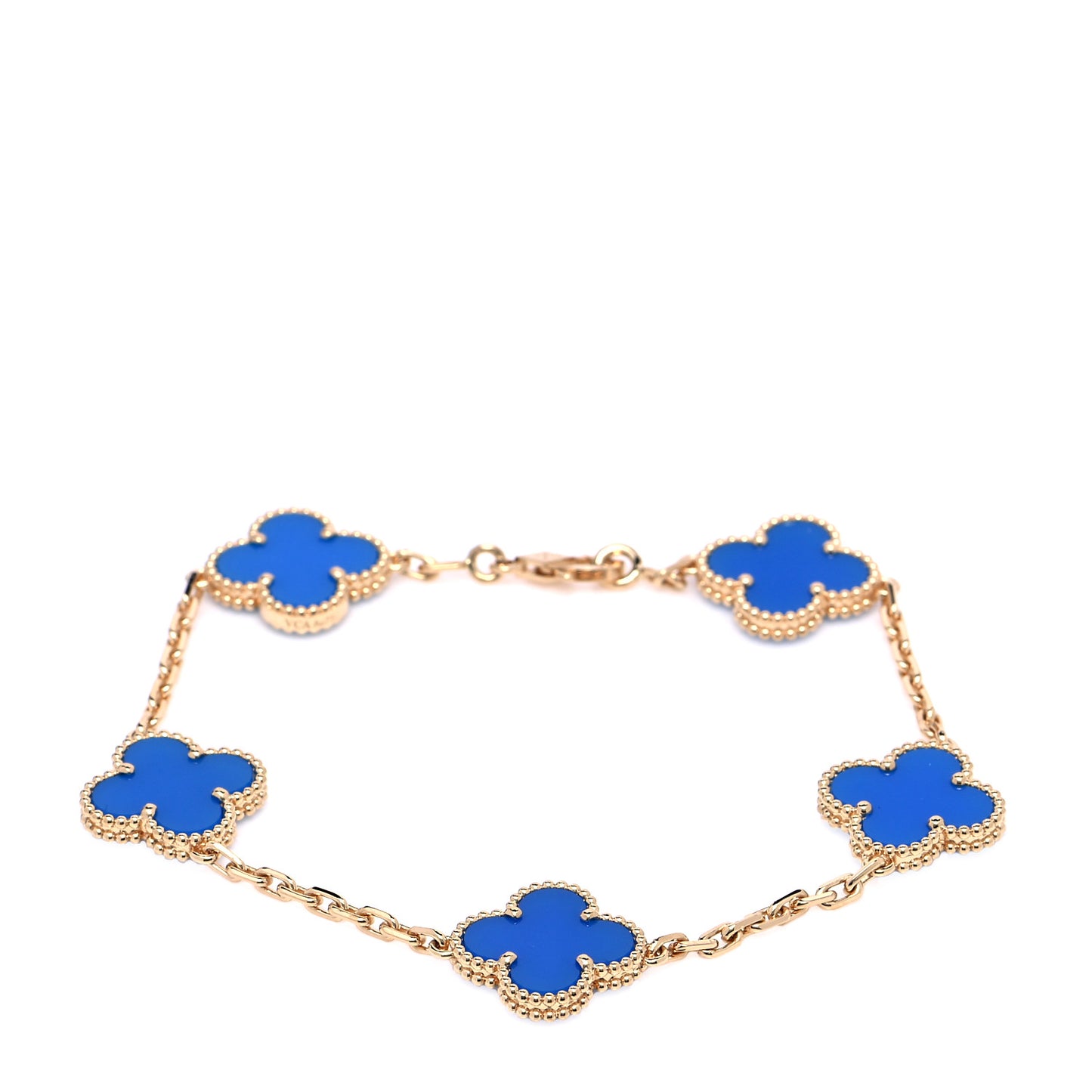 18K Yellow Gold Blue Agate 5 Motifs Vintage Alhambra Bracelet