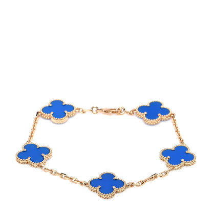 Van Cleef & Arpels 18K Yellow Gold Blue Agate 5 Motifs Vintage Alhambra Bracelet 1 of 16
