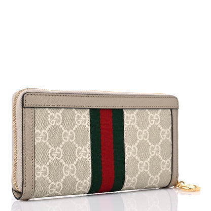 Gucci GG Supreme Monogram Textured Dollar Calfskin Web Ophidia Zip Around Wallet Beige Mystic White Oatmeal 3 of 10