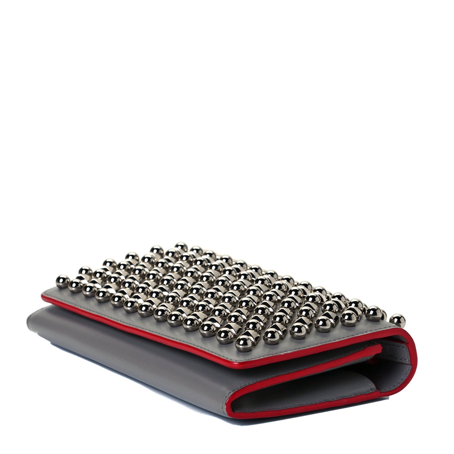 Calfskin Macaron Studded Flap Wallet Grey