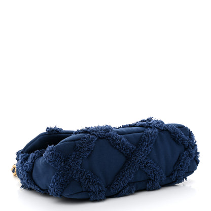 Chanel Cotton Canvas Quilted Medium 19 Flap Navy Blue 4 of 12
