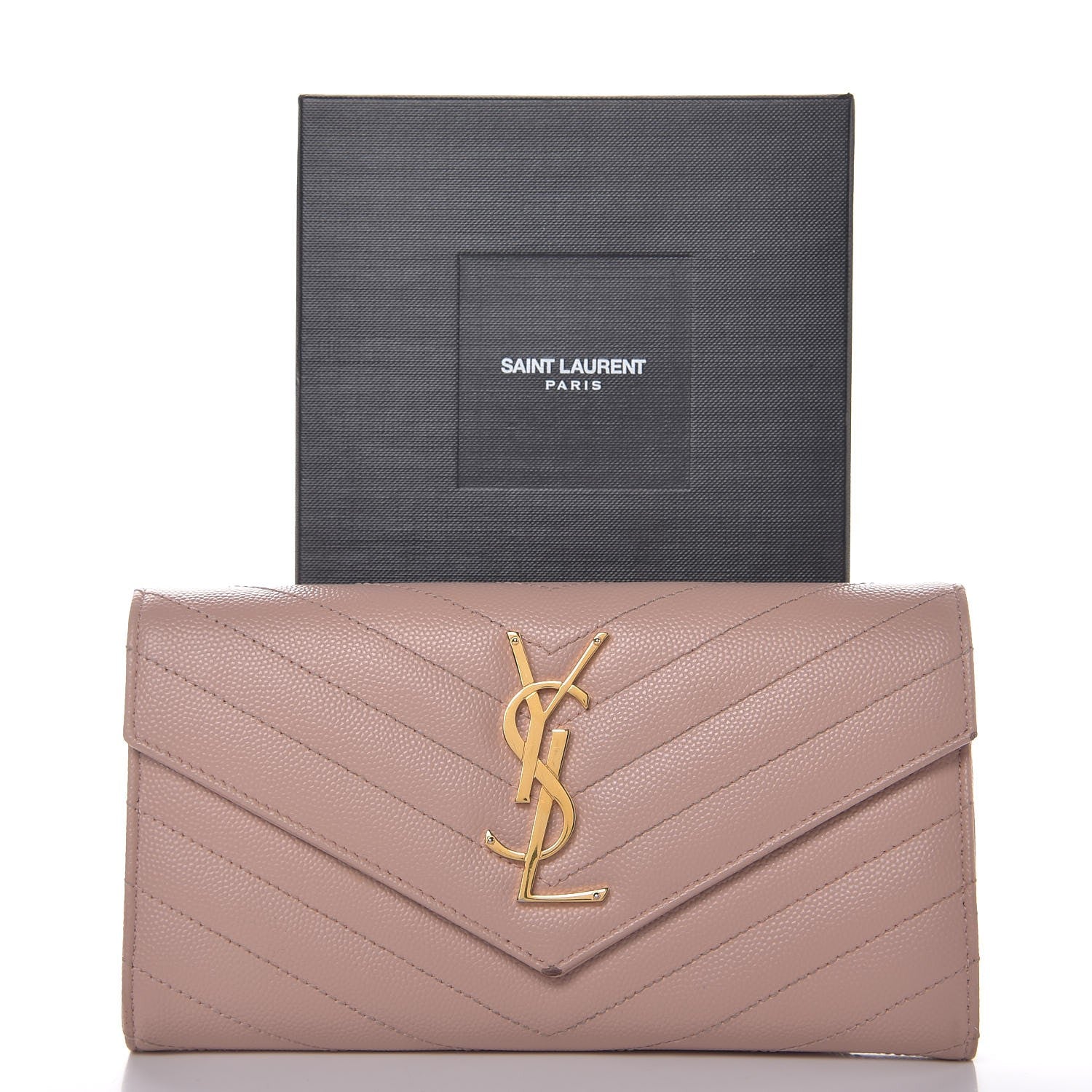 Saint Laurent Grain De Poudre Matelasse Chevron Monogram Wallet Pale Pink 12 of 12