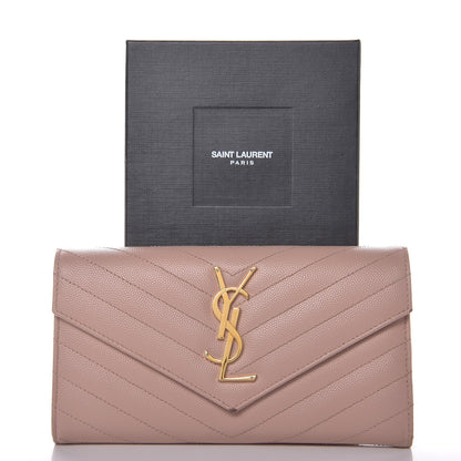 Saint Laurent Grain De Poudre Matelasse Chevron Monogram Wallet Pale Pink 12 of 12