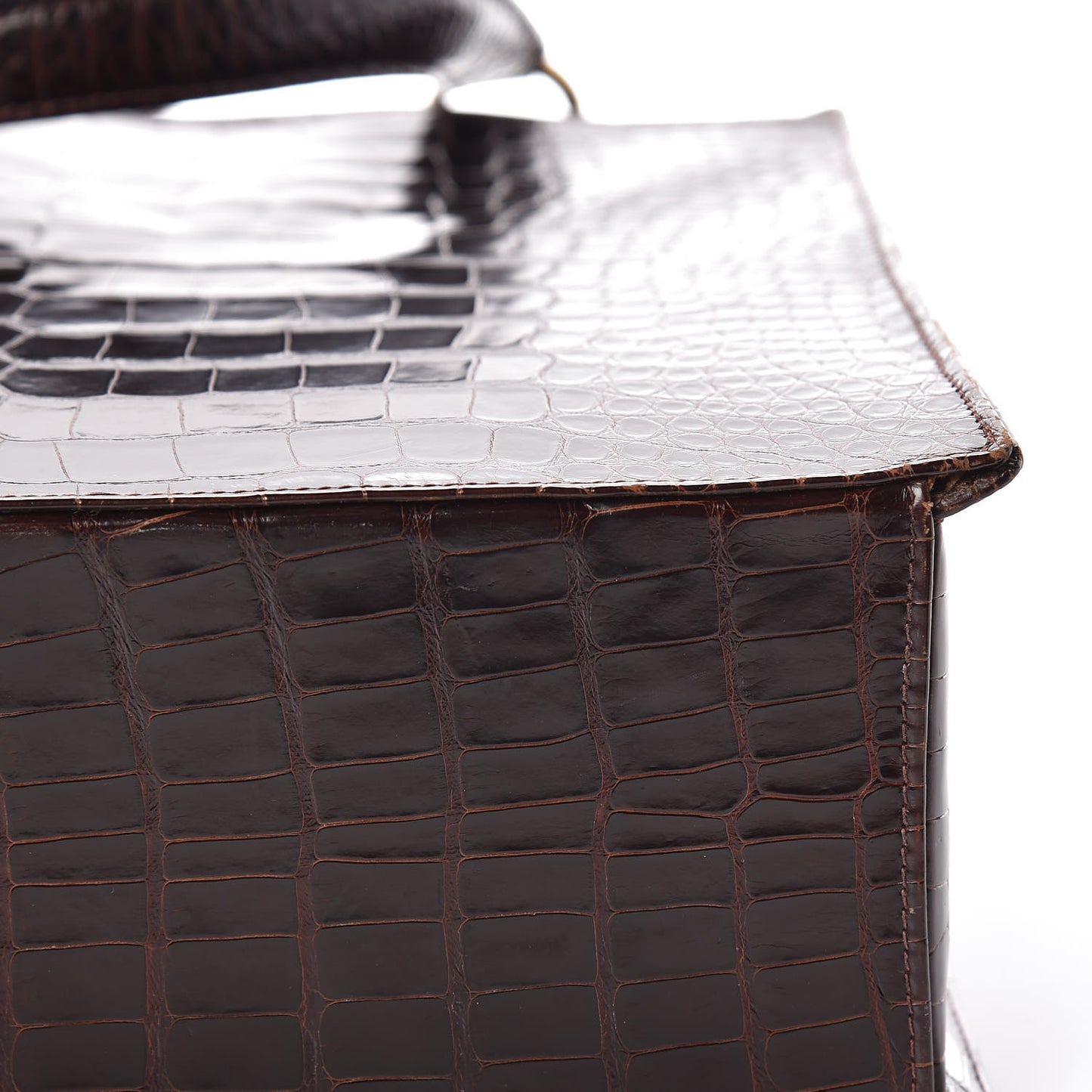 Shiny Crocodile Top Handle Tote Chocolate