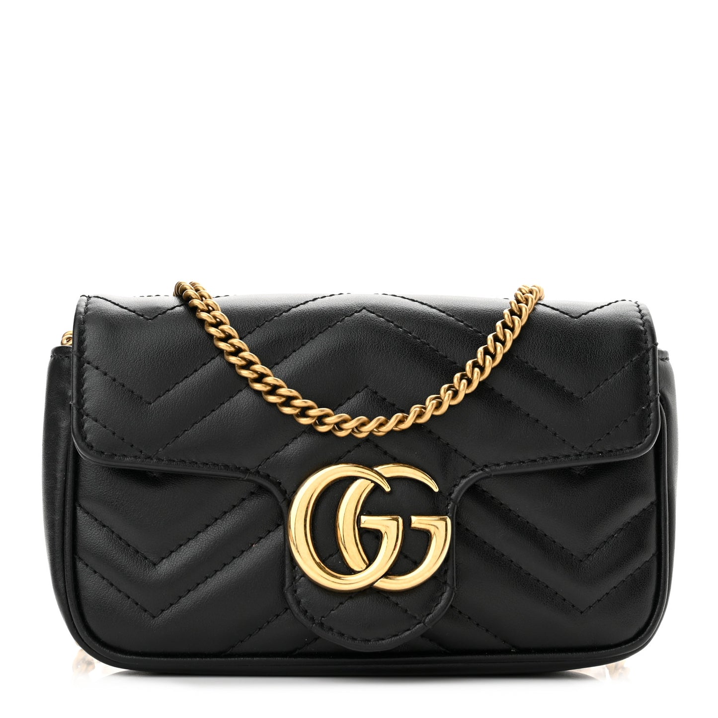 Calfskin Matelasse Super Mini GG Marmont Shoulder Bag Black
