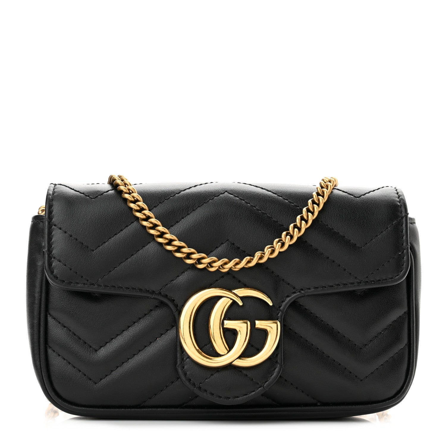 Gucci Calfskin Matelasse Super Mini GG Marmont Shoulder Bag Black 1 of 10