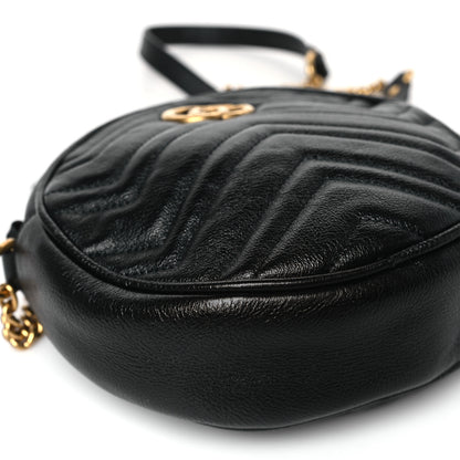 Gucci Azalea Calfskin Matelasse Heart Mini GG Marmont Round Shoulder Bag Black 8 of 9
