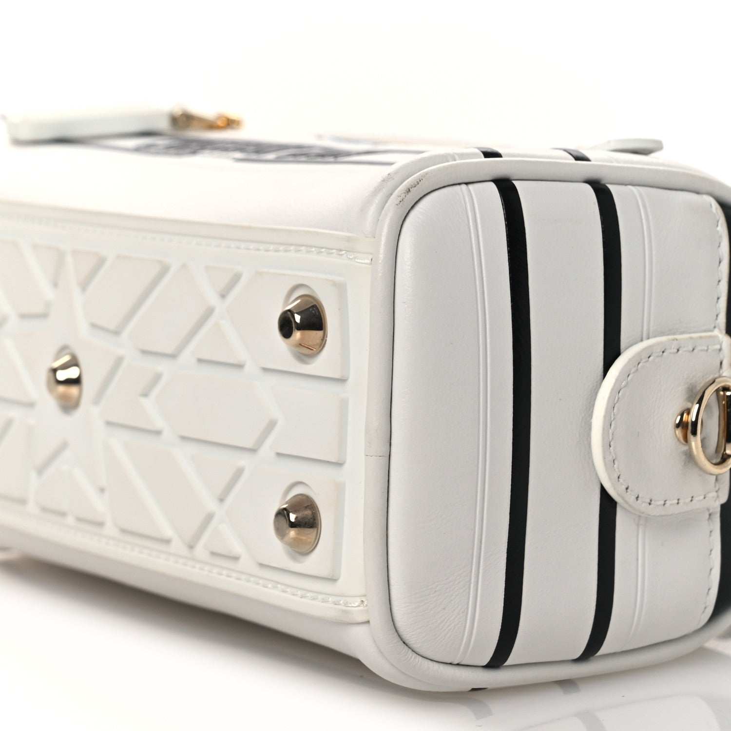 Christian Dior Calfskin Animal Print Micro Dior Vibe Zip Bowling Bag White Multicolor 10 of 12