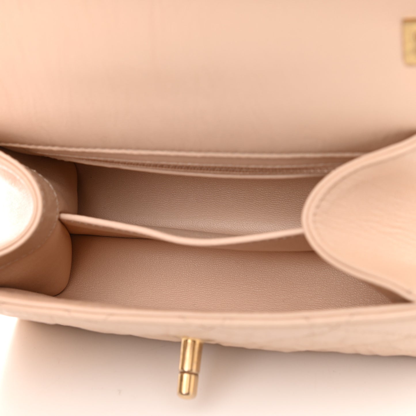 Crumpled Lambskin Quilted Mini CC Links Top Handle Flap Beige