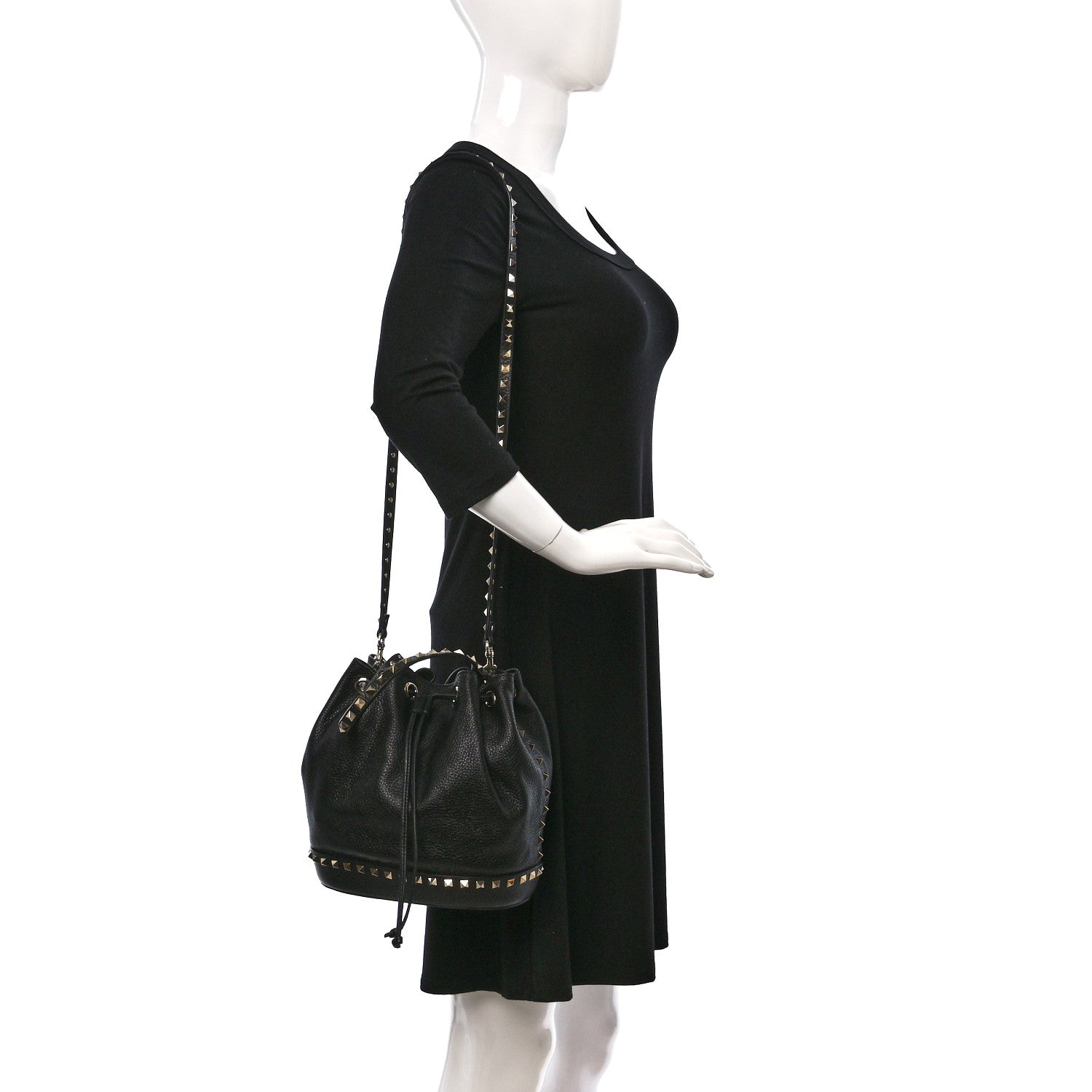 Valentino Garavani Pebbled Calfskin Small Rockstud Bucket Bag Black 2 of 8