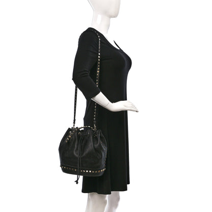 Valentino Garavani Pebbled Calfskin Small Rockstud Bucket Bag Black 2 of 8