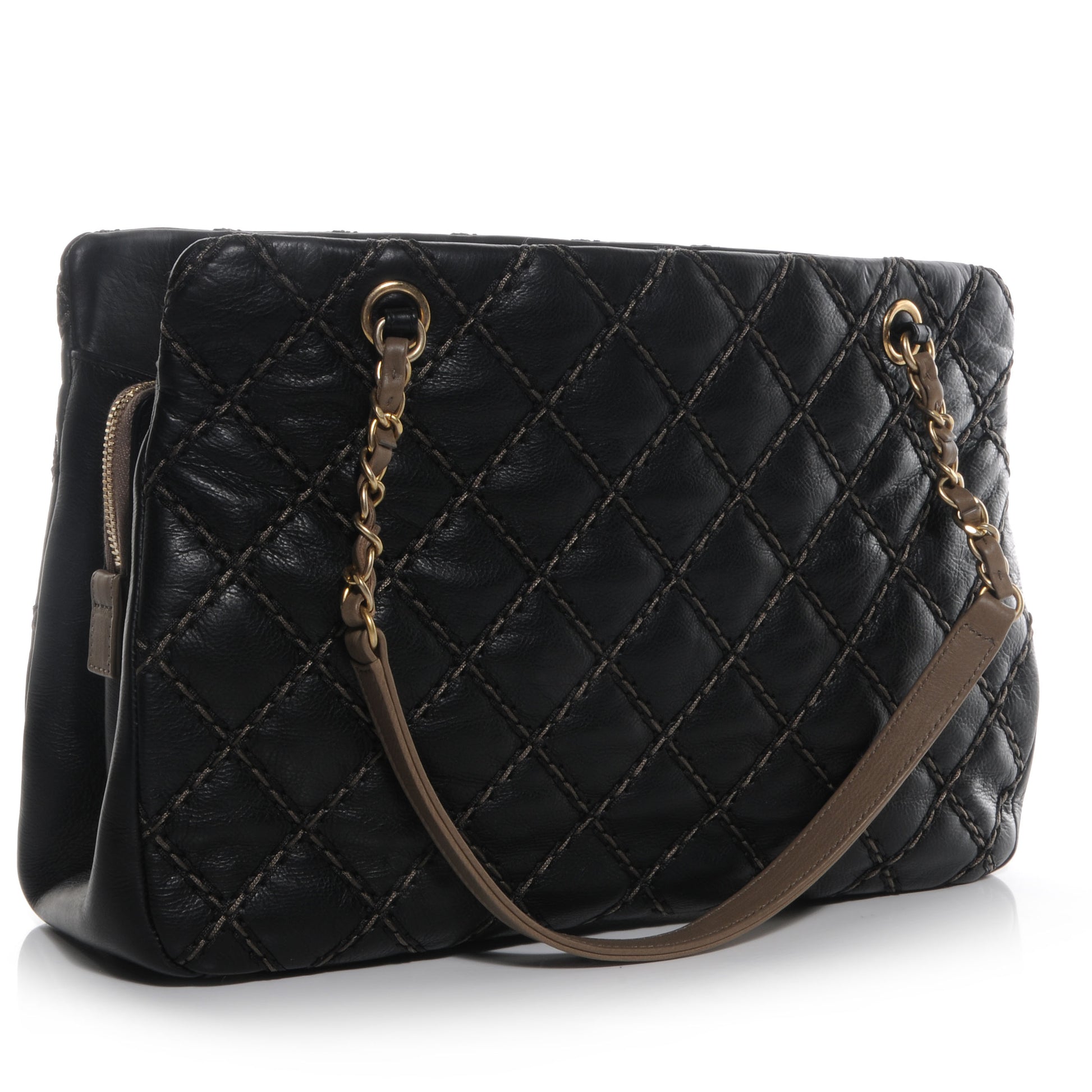 Chanel Calfskin Double Contrast Stitch Large Tote Black 3 of 7