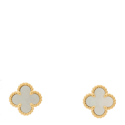 Van Cleef & Arpels 18K Yellow Gold Mother of Pearl Sweet Alhambra Earrings 1 of 5