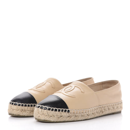 Chanel Lambskin CC Espadrilles 37 Beige Black 3 of 12