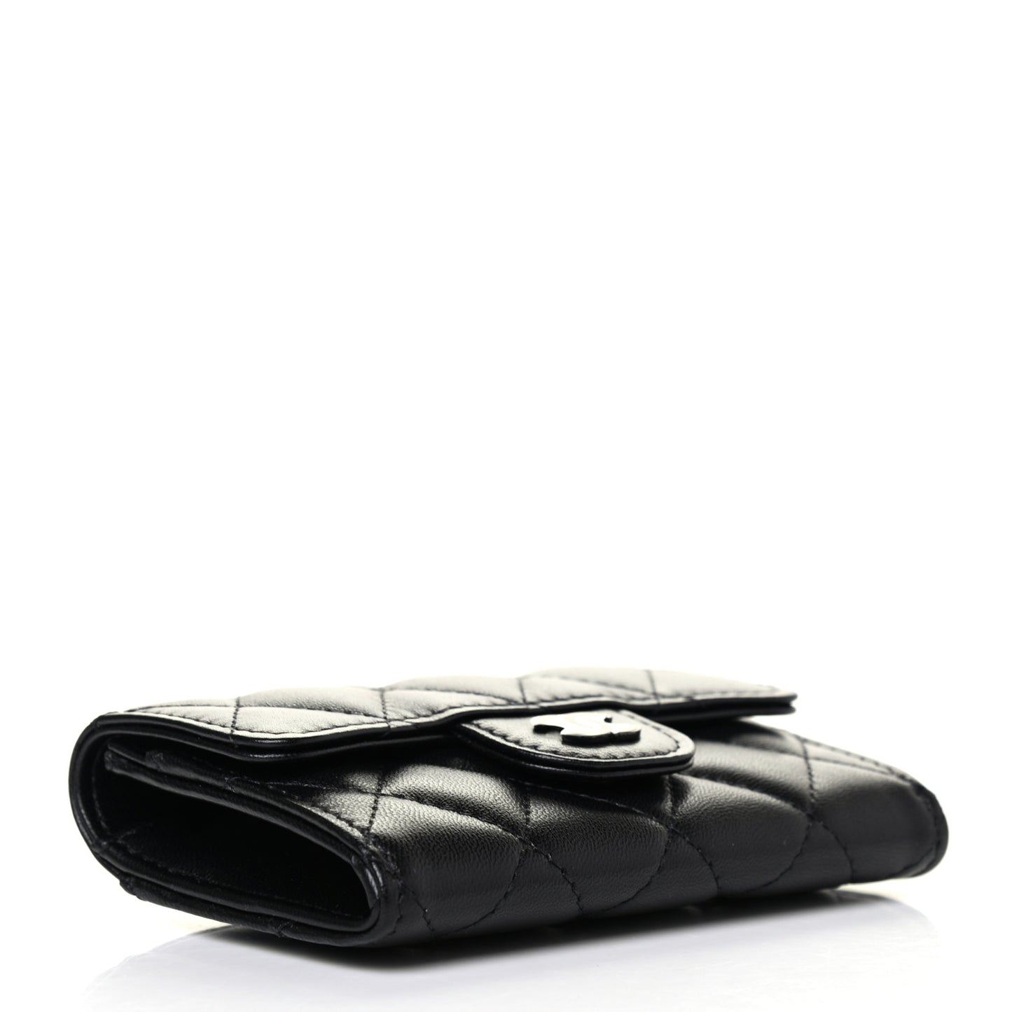 Lambskin Quilted Flap Card Holder Wallet So Black