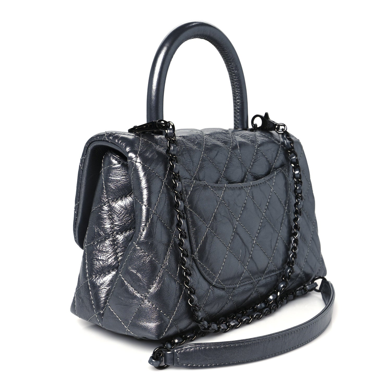 Chanel Metallic Aged Calfskin Quilted Mini Coco Handle Flap Charcoal 3 of 12
