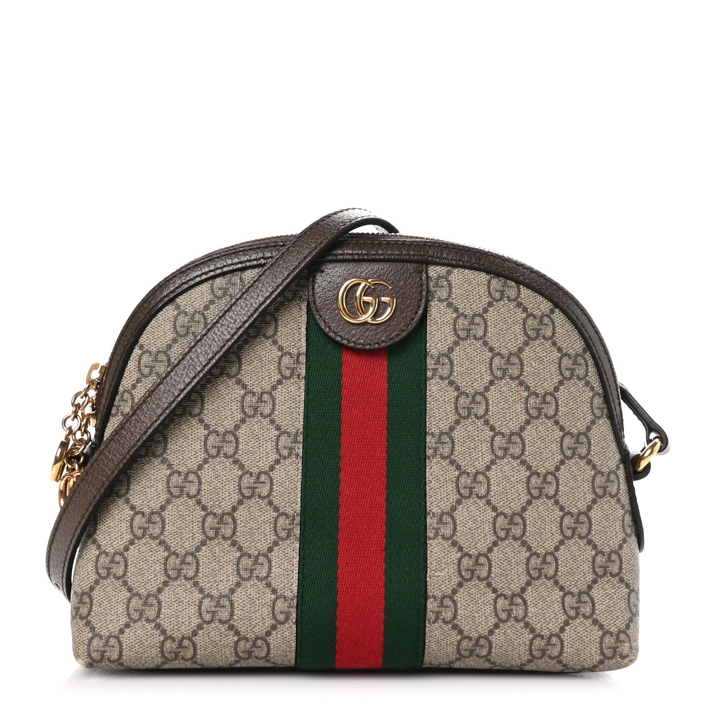 GG Supreme Monogram Textured Dollar Calfskin Web Small Ophidia Dome Shoulder Bag Beige Ebony New Acero