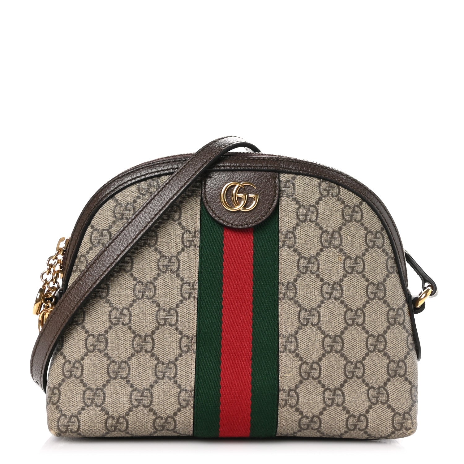 Gucci GG Supreme Monogram Textured Dollar Calfskin Web Small Ophidia Dome Shoulder Bag Beige Ebony New Acero 1 of 9