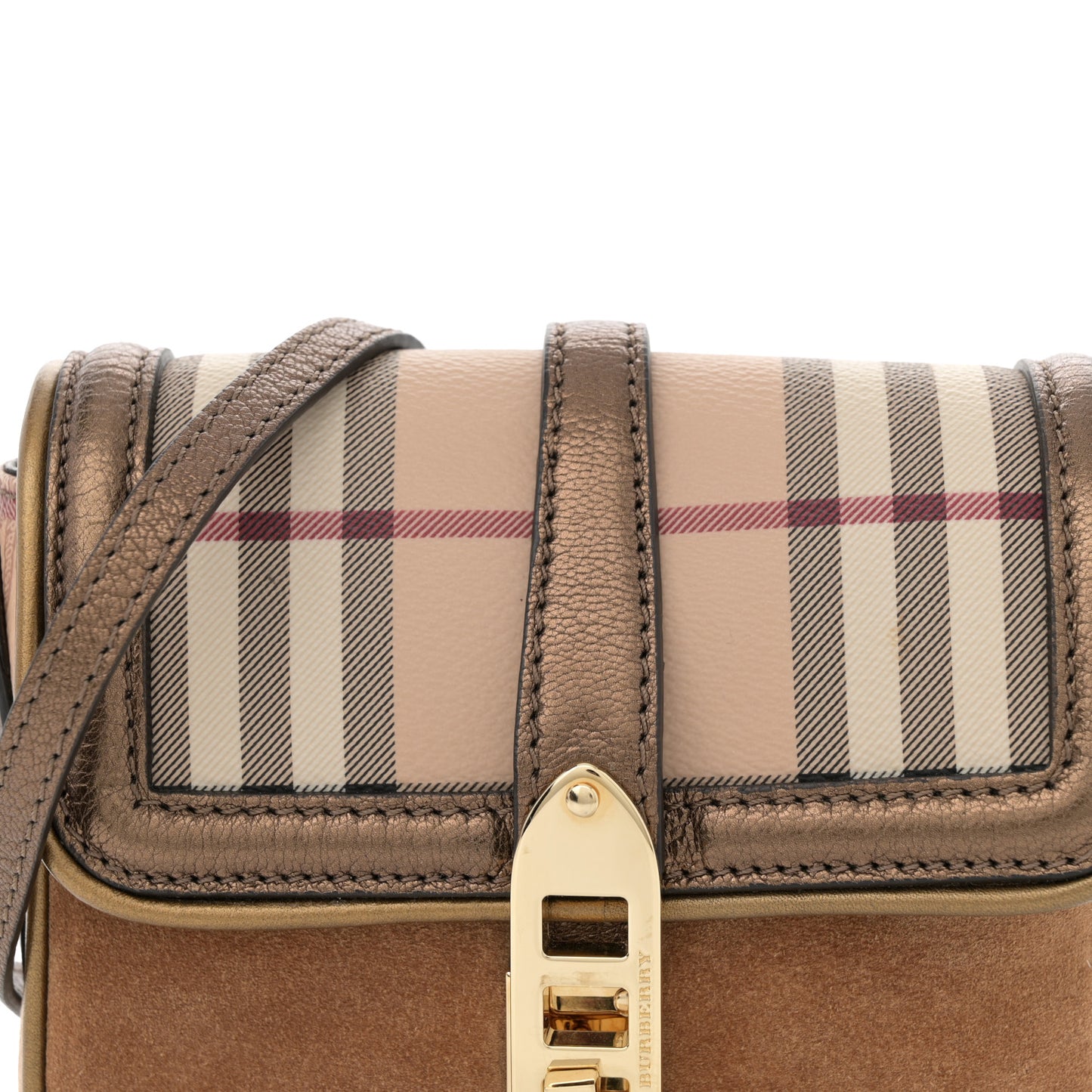 Metallic Suede Haymarket Check Mini Berkeley Crossbody Antique Gold