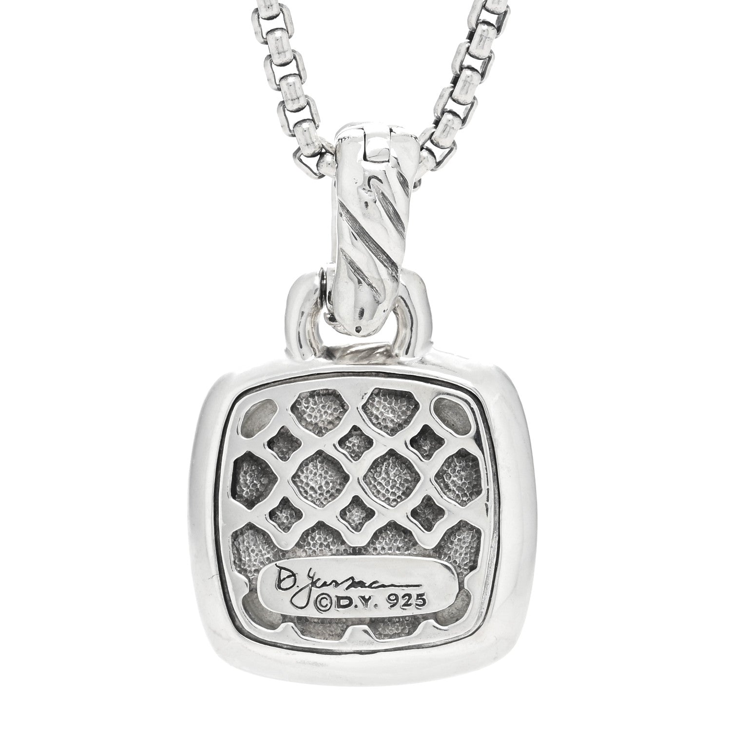 David Yurman Sterling Silver Diamond Prasiolite 11mm Albion Pendant Necklace 5 of 5