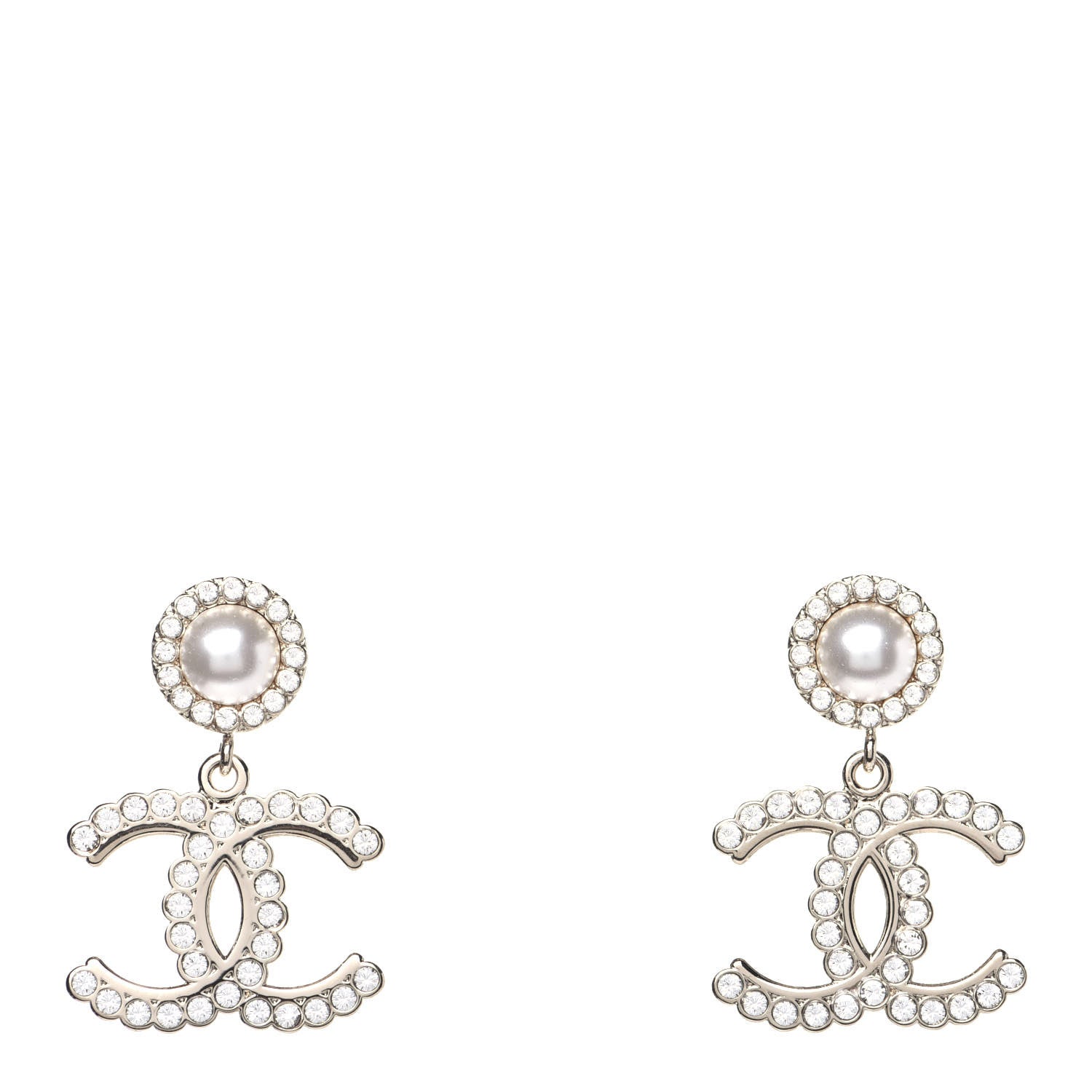 Chanel Crystal Pearl Bow-tiful CC Drop Earrings Gold 1 of 7