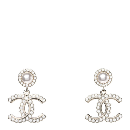 Chanel Crystal Pearl Bow-tiful CC Drop Earrings Gold 1 of 7