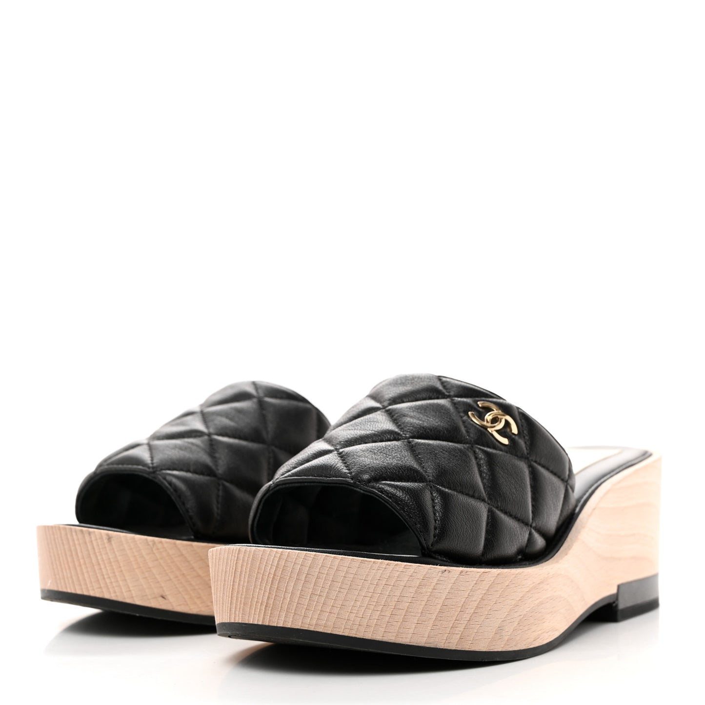 Lambskin Quilted CC Wedge Sandals 38 Black