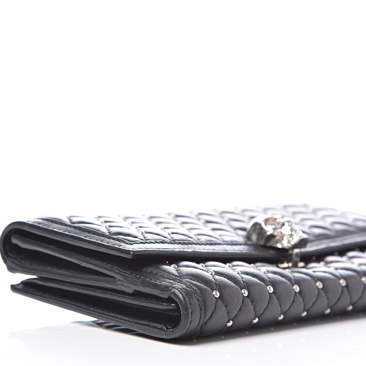 Calfskin Quilted Studded Skull Continental Wallet Black