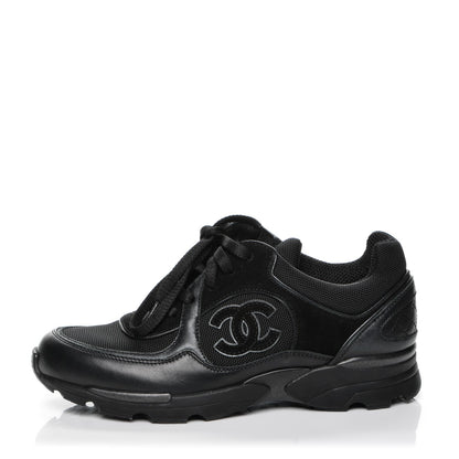 Chanel Toile Suede Calfskin CC Sneakers 36.5 Black 1 of 7