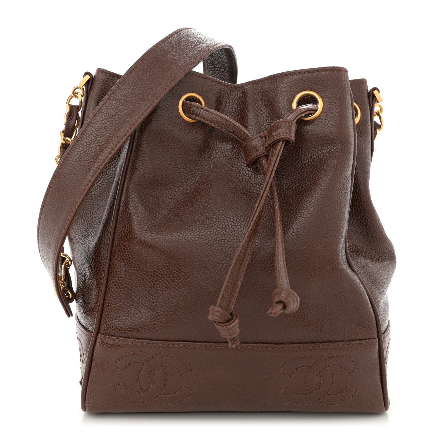 Chanel Caviar CC Drawstring Shoulder Bag Brown 1 of 13
