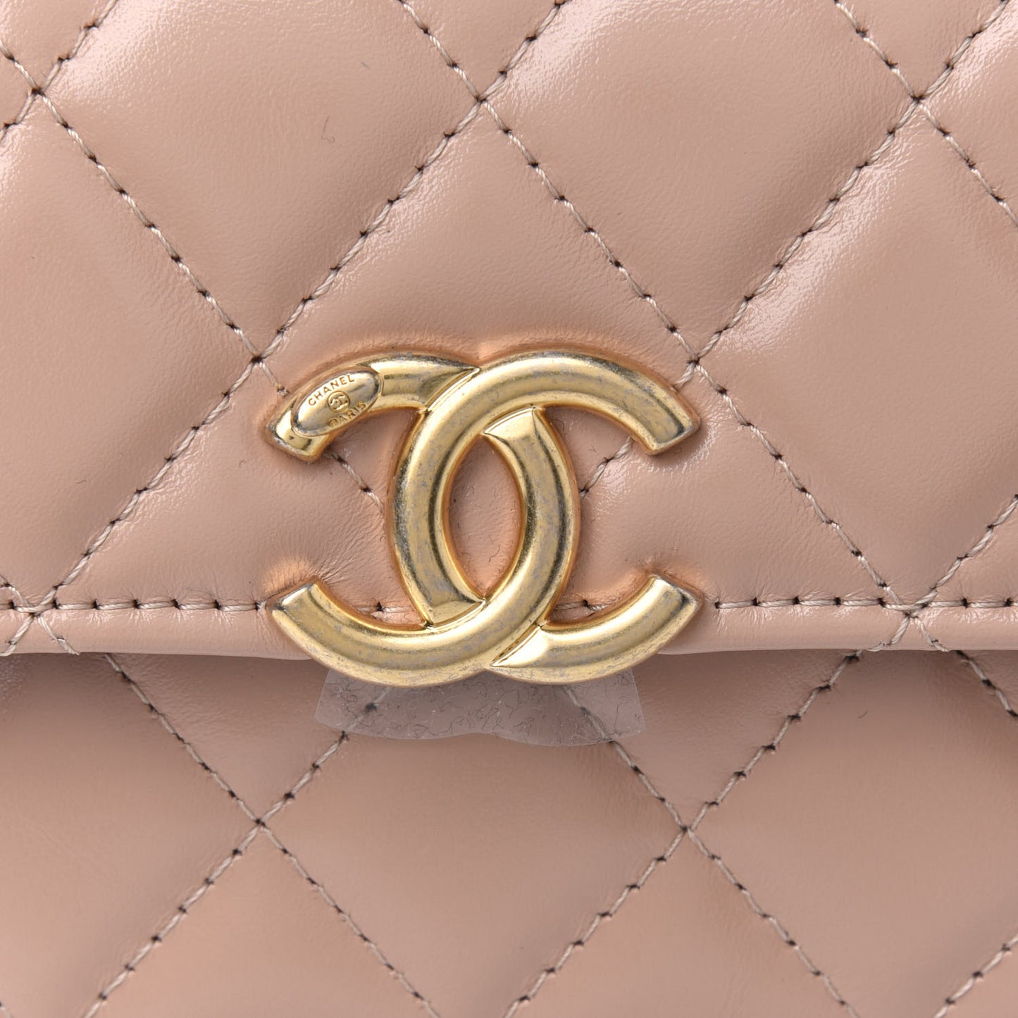 Calfskin Quilted Perfect Fit Coin Purse With Chain Beige