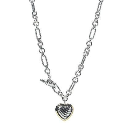 David Yurman Sterling Silver 18K Yellow Gold Cable Heart Figaro Necklace 1 of 5