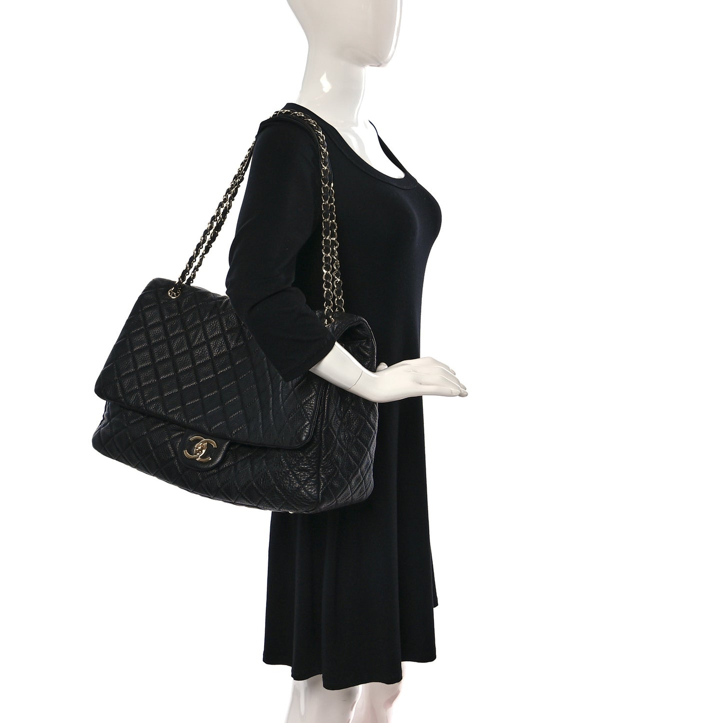 Calfskin Quilted XXL Travel Flap Bag Black