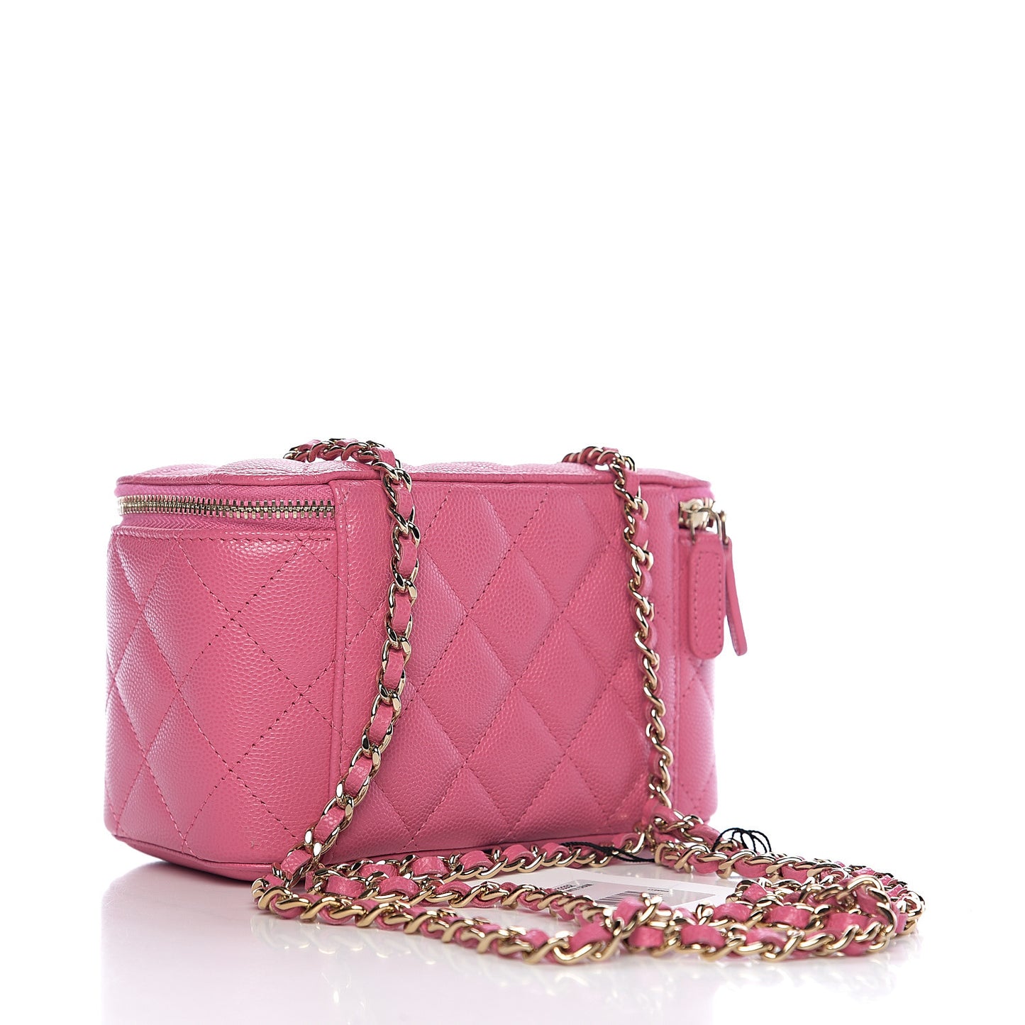 Caviar Quilted Small Vanity Case With Chain Pink