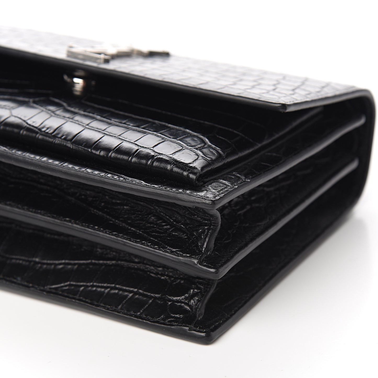 Calfskin Crocodile Embossed Medium Monogram Sunset Black