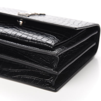 Saint Laurent Calfskin Crocodile Embossed Medium Monogram Sunset Black 7 of 8