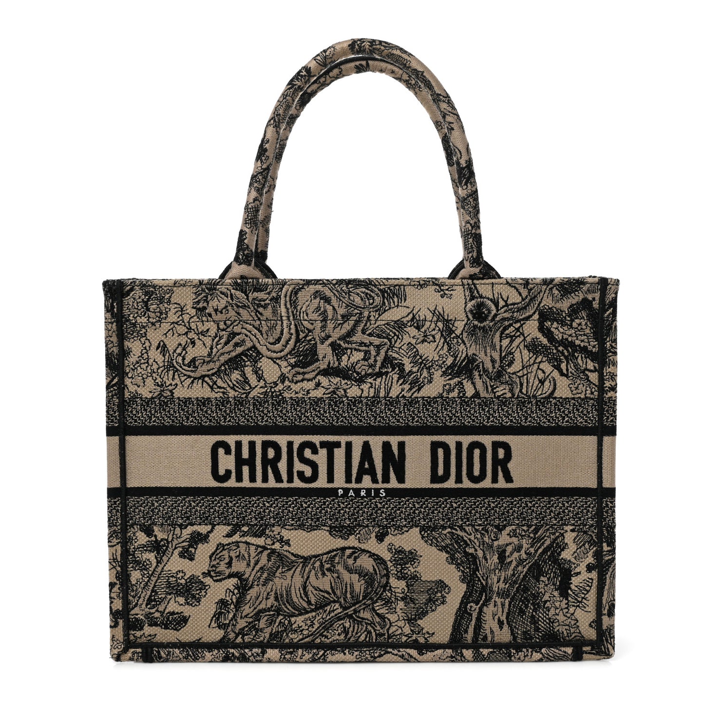 Canvas Embroidered Medium Dioriviera Toile De Jouy Book Tote Black