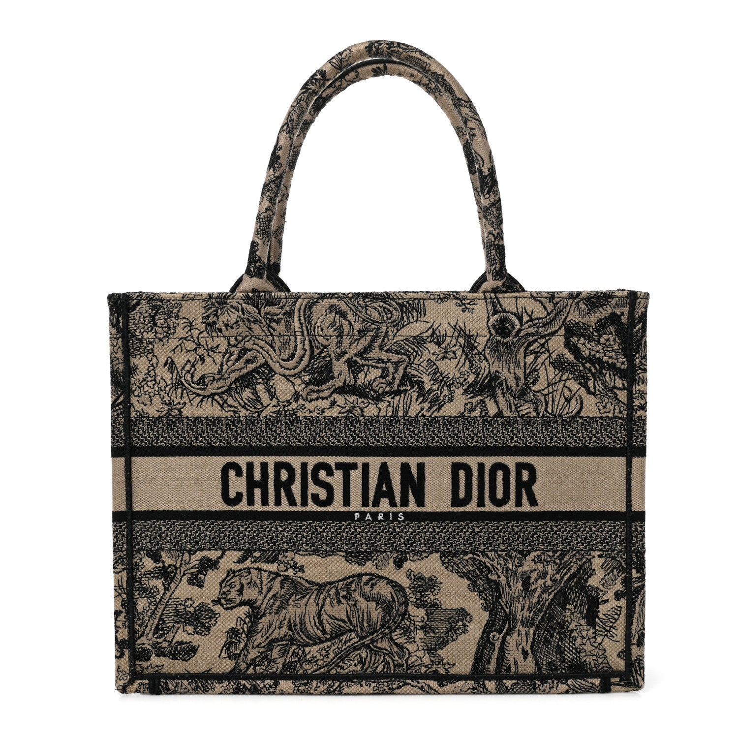 Christian Dior Canvas Embroidered Medium Dioriviera Toile De Jouy Book Tote Black 1 of 8