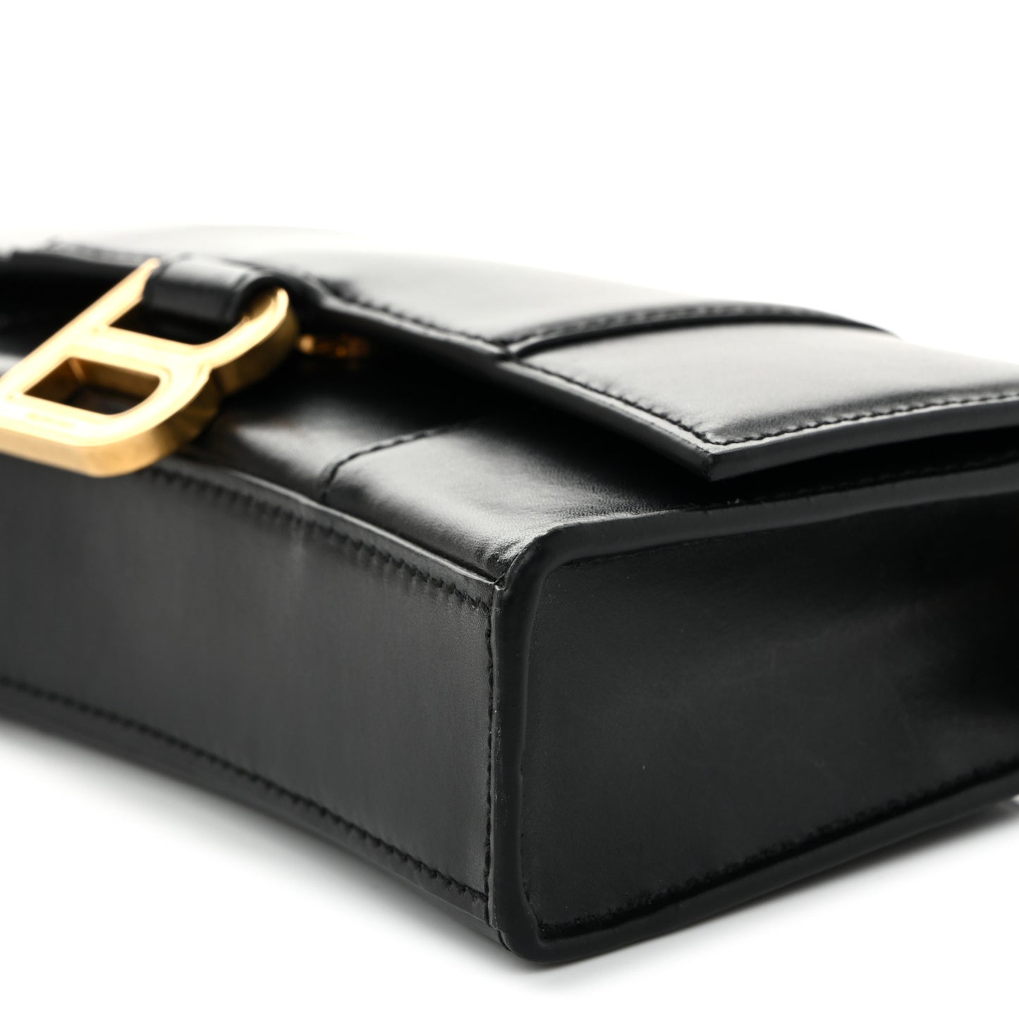 Shiny Box Calfskin Hourglass Chain Bag Black