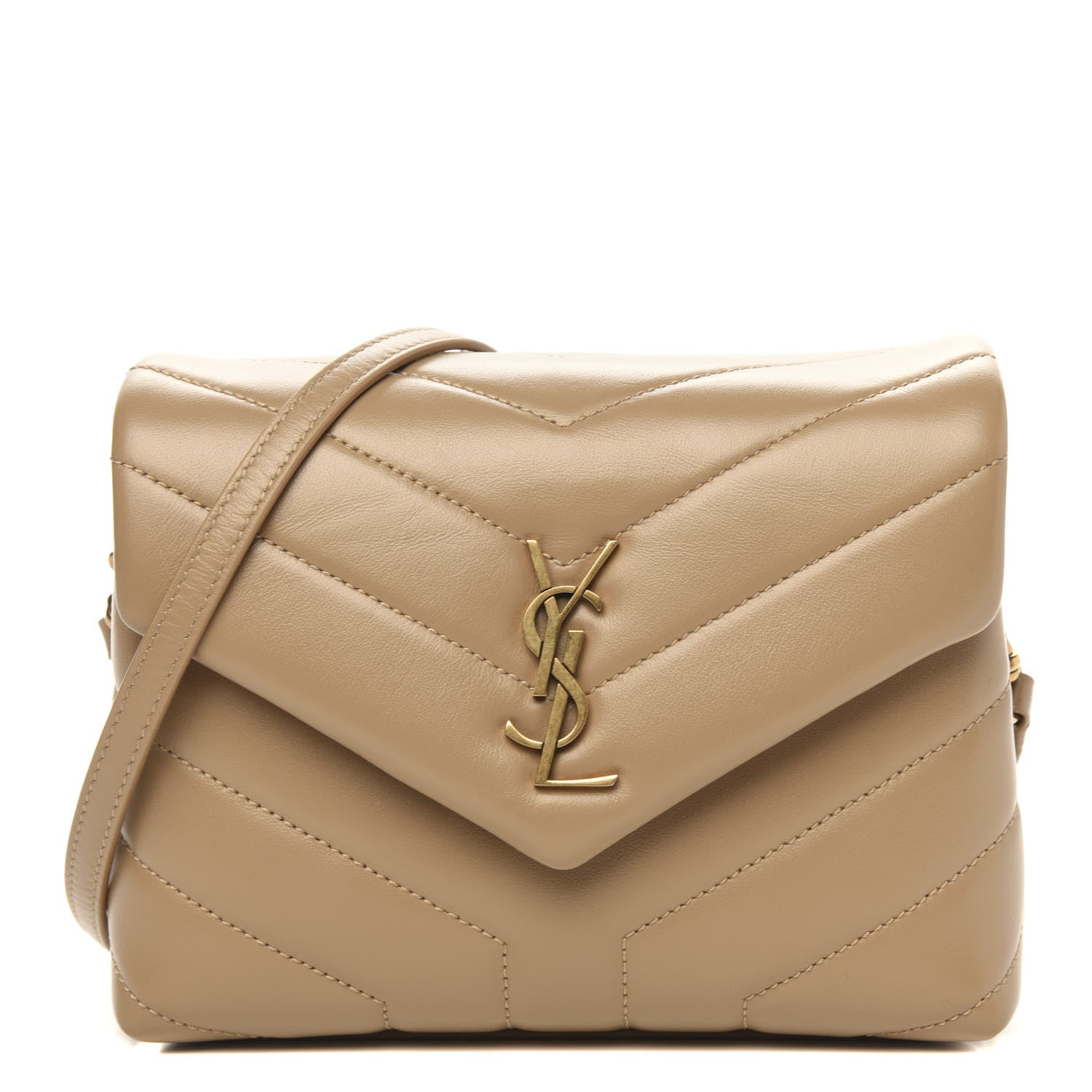Saint Laurent Calfskin Y Quilted Monogram Toy Loulou Crossbody Bag Dark Beige 1 of 11