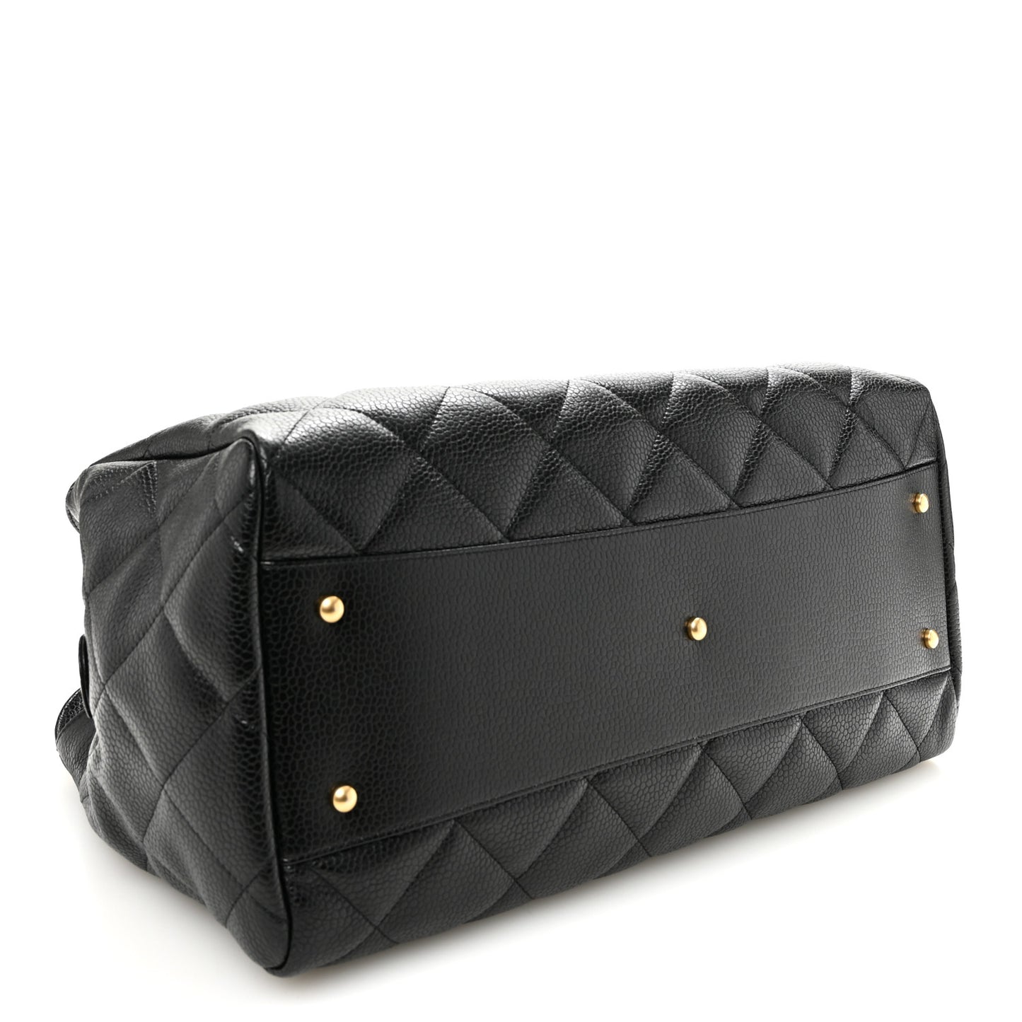 Metallic Grained Calfskin Quilted Shopping Tote Black