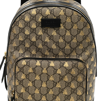 Gucci GG Supreme Monogram Bees Print Small Day Backpack Beige Oro Black 8 of 13