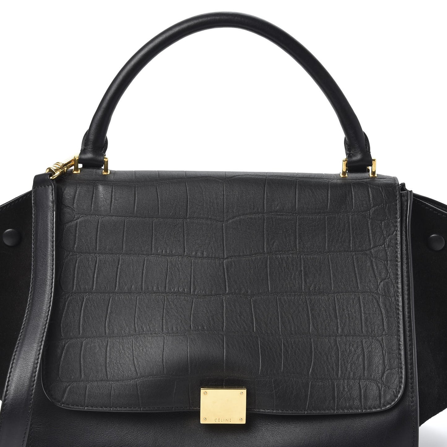 Crocodile Embossed Calfskin Suede Medium Trapeze Black