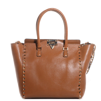 Valentino Garavani Textured Calfskin Rockstud Double Handle Tote Tan 1 of 10