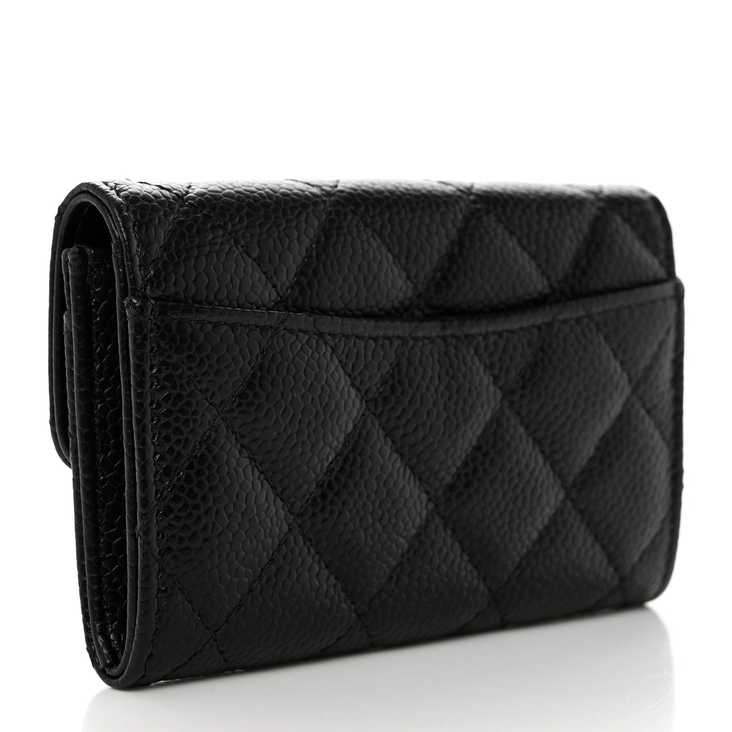 Caviar Quilted Flap Card Holder Wallet Black