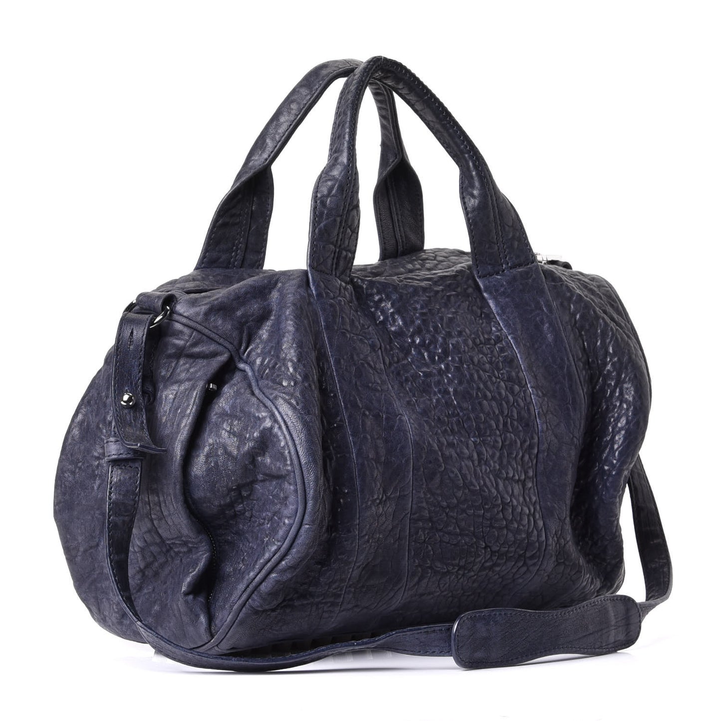 Pebbled Lambskin Rocco Nickel Hardware Dark Blue